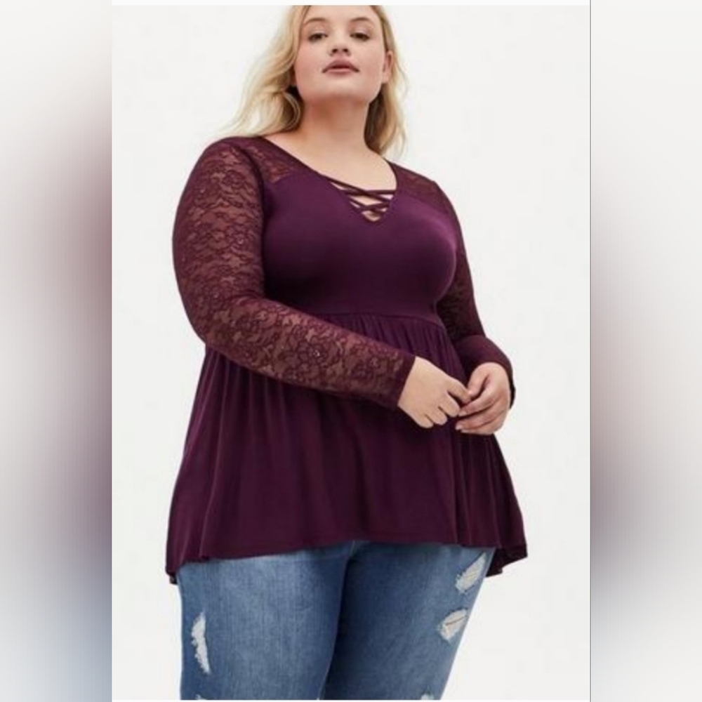 torrid babydoll lace sleeves top size 0X NWT